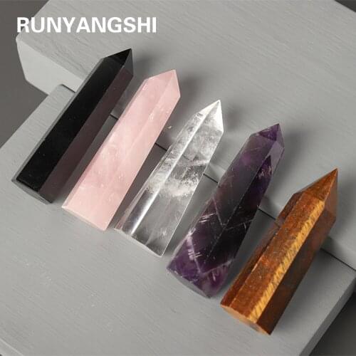 5PCS Natural crystal hexagonal column Five color crystal point Health energy gem quartz Five elements Fengshui ornaments