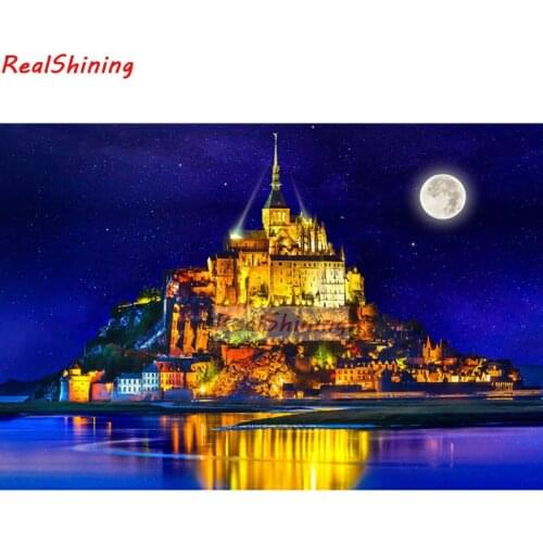 5D Diy Diamond Painting Cross Stitch full Square Diamond Embroidery Mont Saint Michel France Stars picture for room Decor H1710