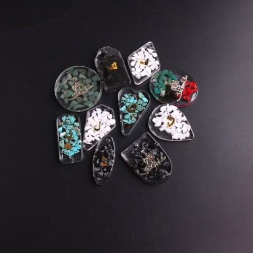 6PCS Orgonite Natural Gravel Stone Pendants 7 Chakra Reiki Healing Pendulum Turquoises Blue Sandstone Druzy Jewelry Necklace