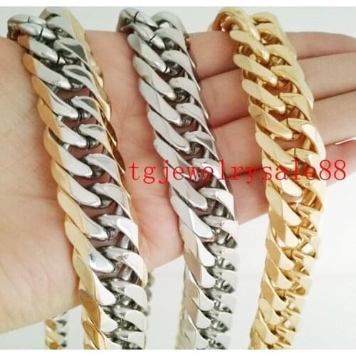 9/11/13/16/19/21MM Stainless Steel Silver Color Gold Color Curb Cuban Link Chain Bracelet Or Necklace Biker Mens Best 8-40"