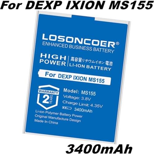 LOSONCOER MS155 3400mAh Good Quality Smart Phone Batteries For DEXP Ixion MS155 Replacement Battery