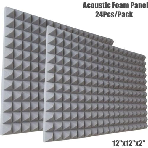 24Pcs Gray Color 12"x12"x2" Acoustic Foam Panels Sound Absorbing Wall Pad Soundproof Foam Sponge for Studio KTV Drum Room