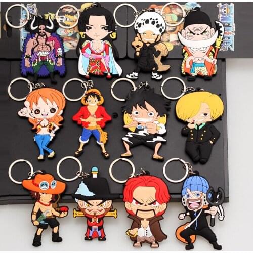 Anime Cartoon One Piece KeyChain Creative PVC Luffy Roronoa Zoro Figure Model Two-sides Soft Plastic Bag Pendant Car Key Chain