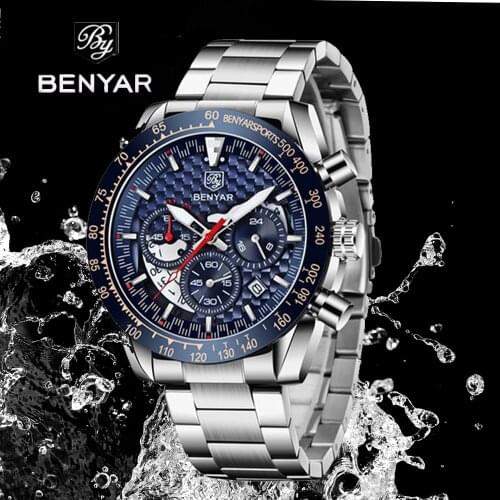 Benyar Design 2021 New Top Brand Quartz Watch Mens Casual Sports Time Code Table Mens Leather Waterproof Clock Reloj Hombre