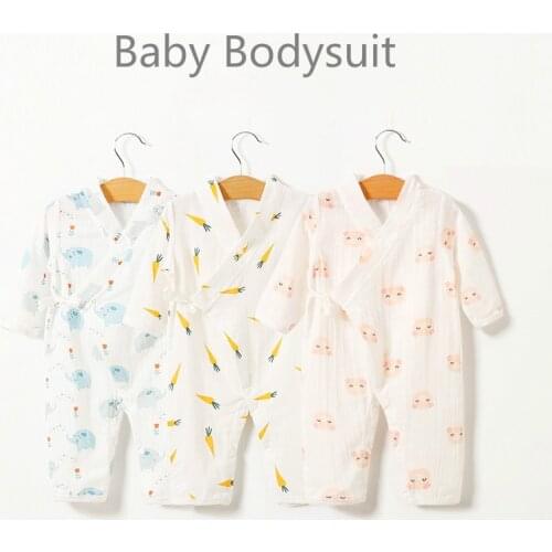 Baby Jumpsuit Summer Baby Air-conditioning Clothing Newborn Thin Gauze Breathable Long Sleeve Belt Diagonal Pajamas