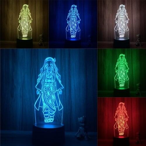 FigureCrazy 3D Nightlight Anime Demon Slayer Kamado Nezuko Lovely Action Figure 7 Colors Touch Optical Illusion Table Lamp Model