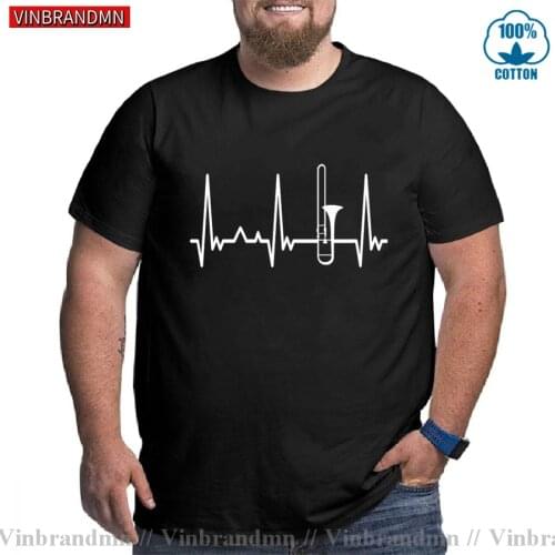 Trombone Tshirts For Men Women Trombone Heartbeat Mens T Shirts 100% Cotton Big Tops Plus Size Large Clothing Hip Hop Tee Shirt