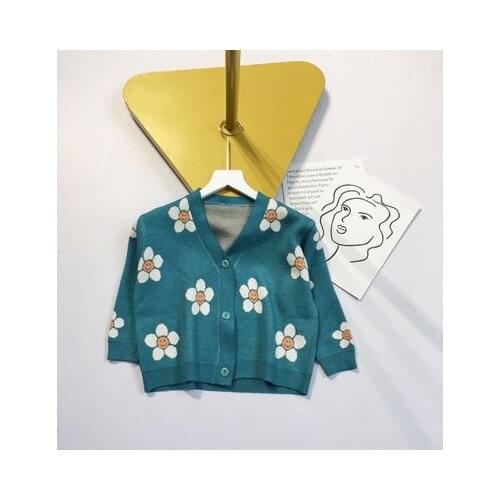 Girls Cardigan Sweater 2020 Autumn and Winter New Childrens Korean Style Flower Print Sweater Baby Girl Solid Knitting Coats
