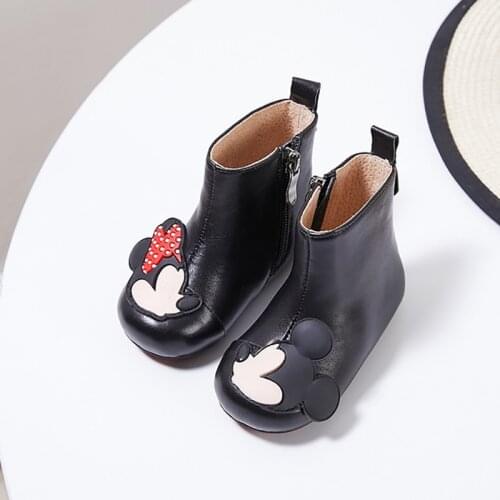 Dolakids Girls Leather Boots Martin Boots for Children Warm Cartoon Boots Handmade Shoes for Autumn and Winter New Single Boots