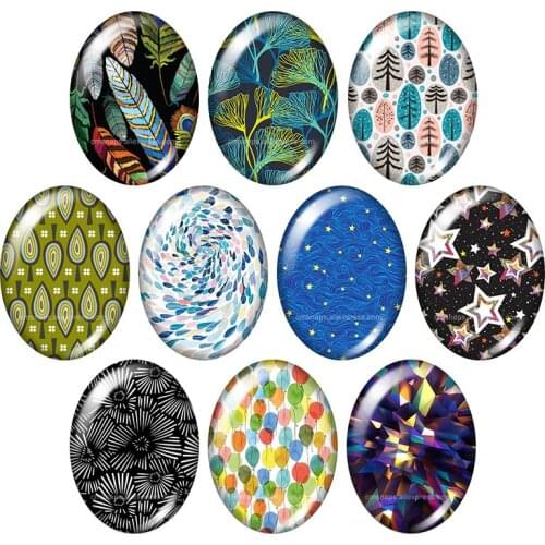 Beauty Feathers Leaves Stars 13x18mm/18x25mm/30x40mm mixed Oval photo glass cabochon demo flat back Jewelry findings TB0143