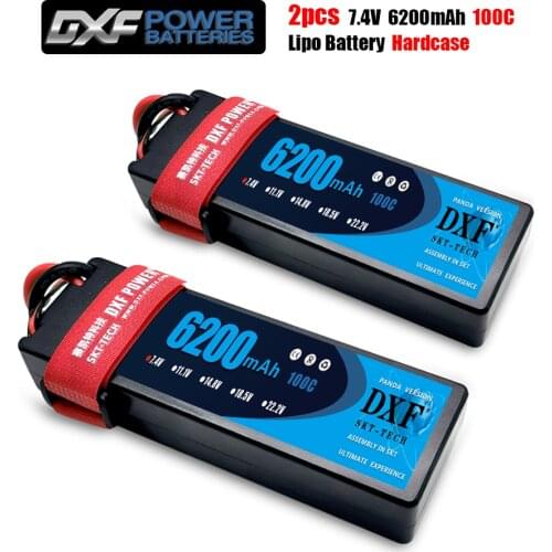 DXF 2pcs 7.4V 6200mAh 100C Max 200C LiPo Battery Pack 2S HardCase For 1/8 1/10 RC Car Model TRXX Slash Emaxx Band