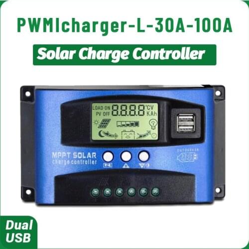 MPPT Solar Controller PWM 100A 60A 50A 40A 30A Dual USB LCD Display 12V 24V Auto Solar Panel Charger Regulator Charge