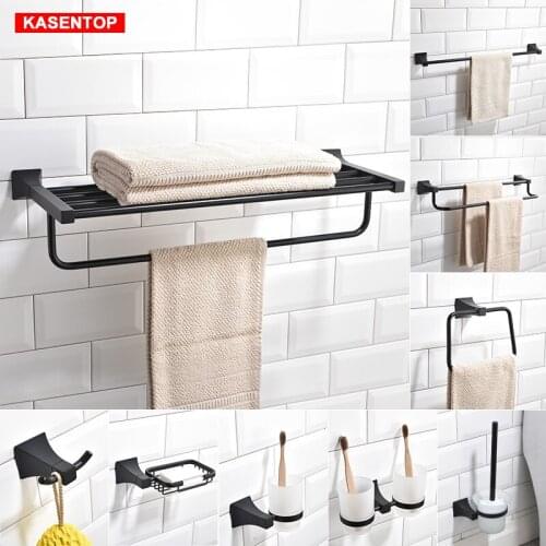 Keschne bathroom hardware pendant set thickened all copper towel rack black matte toilet rack mail