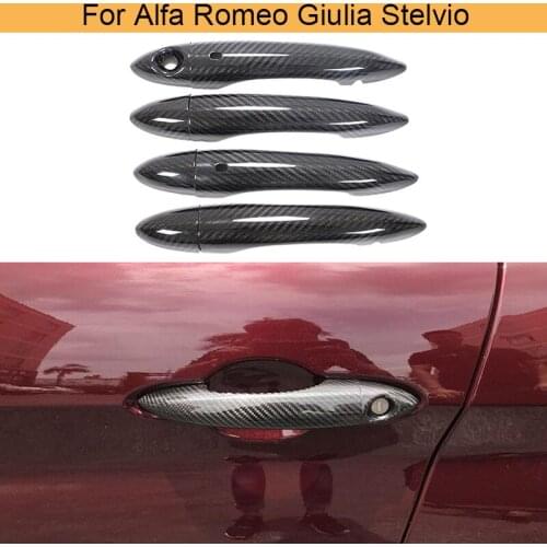 Carbon Fiber Auto Car Door Handle Cover Trim For Alfa Romeo Giulia Stelvio Door Handle Trim Cover 2017 UP