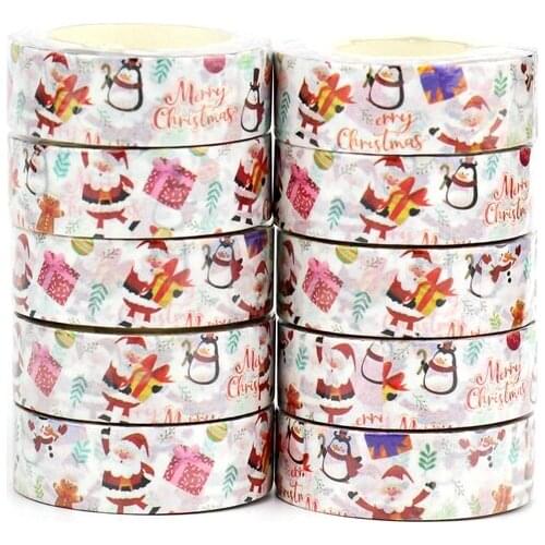 NEW 10pcs/Lot Decor Penguin and Santa claus Merry christmas Washi Tapes for Bullet Journal Adhesive Masking Tape Cute Papeleria