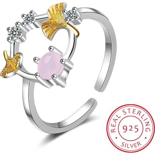 New Arrivals 925 Sterling Silver Ginkgo Biloba Leaf Ring for Women Adjustable Size Zirconia Ring sterling-silver-jewelry