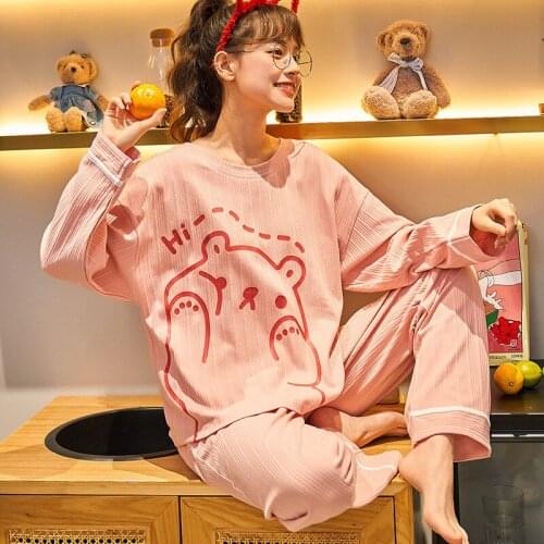 New Pajama Set Cotton Home Clothes For Women Long Sleeved Cartoon Pyjamas Girls Sleepwear Lounge Pijama Homewear Tops+Pants Set