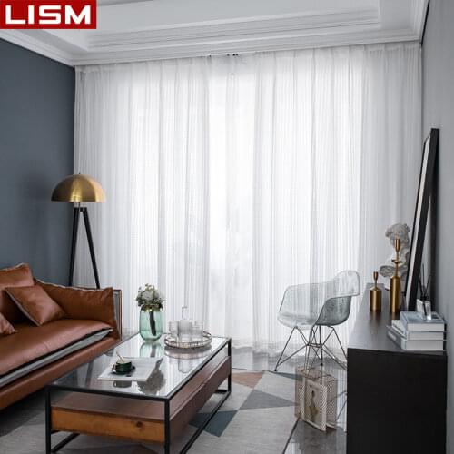 LISM Striped Embroidered Curtain Tulle Curtains for Living Room Bedroom Curtains for the Room Kitchen Finished Window Treatment