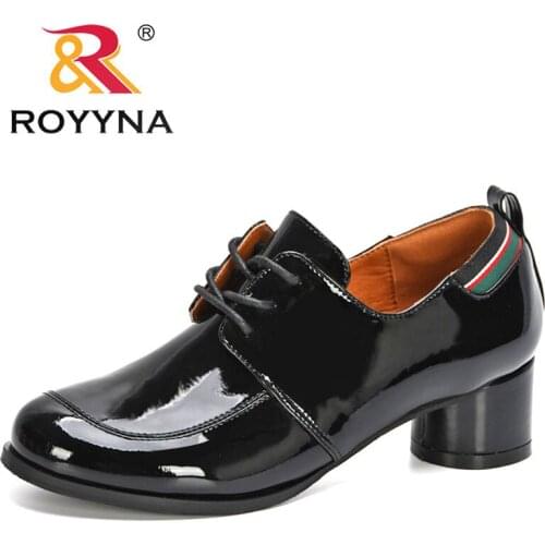 ROYYNA 2020 New Designers Trendy Ladies Work Patent Leather Shoes High Quality Woman Pumps Lace Up Wedding Shoes Zapatos Mujer