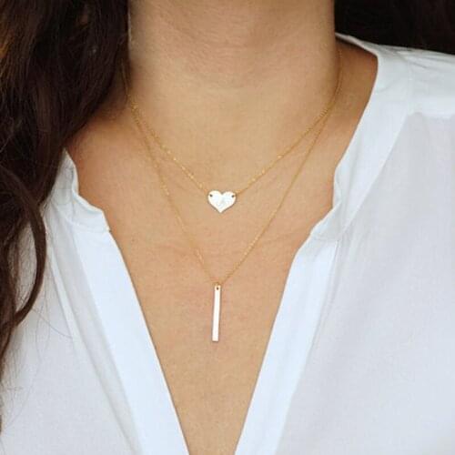 Sexy Elegant Multilayer Geometric Pendant Necklace for Women Vintage Round Heart Charms Clavicle Necklace Jewelry Gift YN385