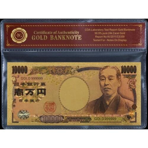 Japan Style 10000 yen Bill Color Banknote Plated Normal Gold Normal Collectible Banknotes Gold Paper Money