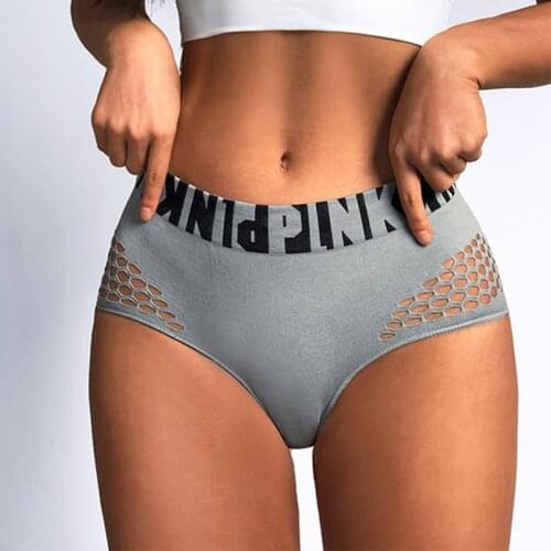 QIWN Pink Womens Cotton Sport Panties Underwear Seamless Sexy Woman Hollow Out Yoga Briefs Comfort Intimates Lady Lingerie