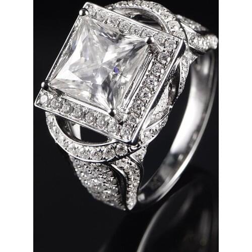 Luxury Solid 18K White Gold Center 1ct Princess Cut Moissanite Halo Ring Lab Grown Diamond Ring Wedding Ring Jewelry For Women