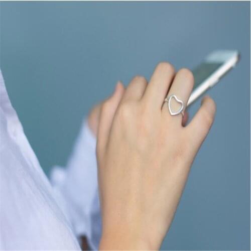 Female Silver Color Fashion Jewelry Love Heart Open Rings for Women Adjustable Simple Round Geometric Triangle Cross Rings Gift