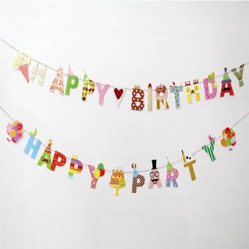 1 Set Happy Birthday Garland Girl Boy Kids Photo Props Birthday Banner Bunting Party Event Garland Hanging Cartoon Pull Flag