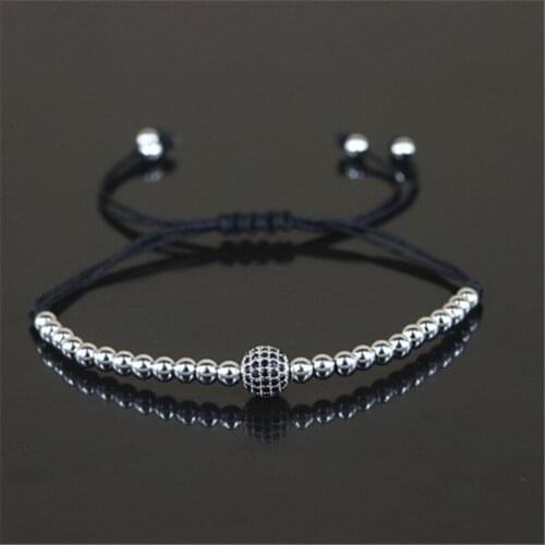 1pcs Men Bracelets Tone Beads Braided Macrame bracelet with 6mm CZ beads European Charm Weaving Bracelets for women