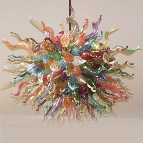 100% Handmade Blown Glass Multi Color Hanging LED Chandeliers for Hotel Decor