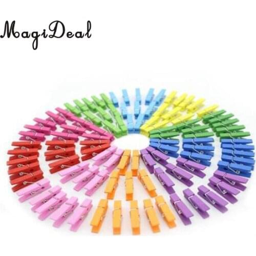 MagiDeal 100pcs 2.5cm Mixed Mini Wooden Clip Wood Pegs Clothespins Photo Clip Paper Art Craft Home Decoration Pegs