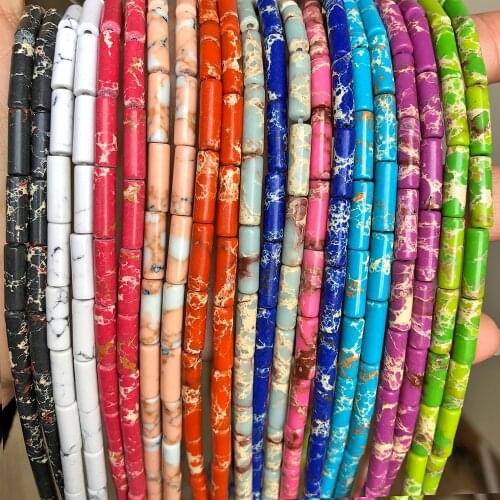 13X4mm Natural Stone Imperial Sea Sediment Jaspers Perles Round Tube Spacer Beads For Jewelry Making DIY Handicraft Accessories