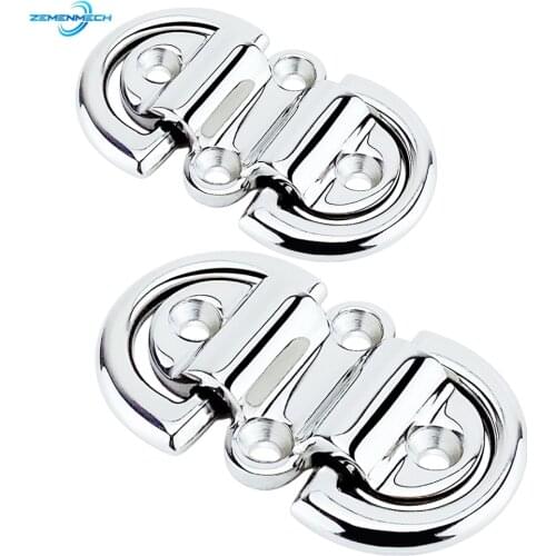 2PC 316 Stainless Steel Double D Ring Deck Folding Pad Eye Lashing Tie Down Cleat Yacht Motorboat Truck Polish Boat Marine Grade