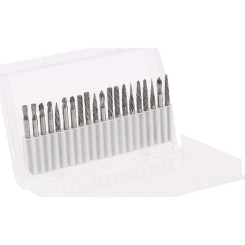 20pcs/ Set Tungsten Solid Carbide Mini Burrs Drill Bits for Grinder Rotary Tool Accessories 3mm 1/8" Shank for Dremel