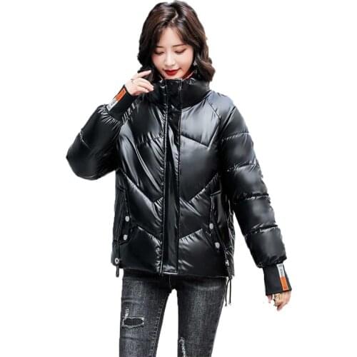 2021 Winter Warm Down Cotton Coat Women New Black Blue Beige Casual Glossy Parka Korean Plus Size Loose Short Cotton Jacket Y518