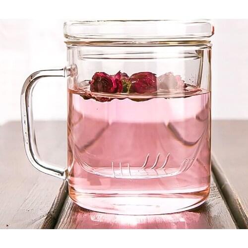 350ml simple glass tea cup creative thick tea mug with filter glass cup lid modern style