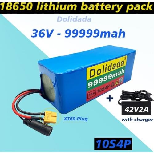 36V 10s4p 99999mAh 1000W large capacity 18650 lithium battery pack electric bicycle scooter with BMS XT60 plug with charger