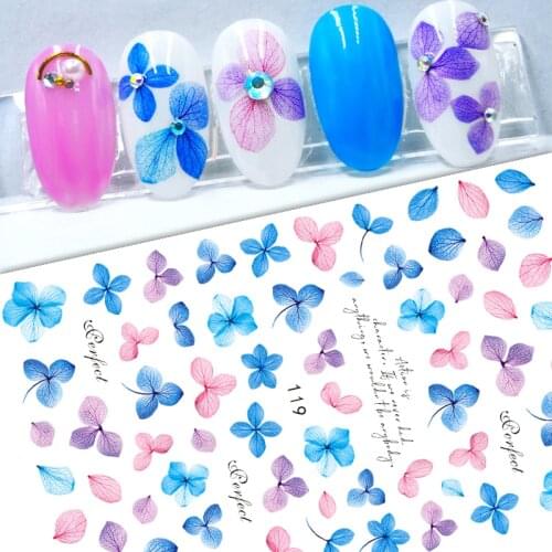 3D Nail Sticker Decals Self-adhesive Stickers for Nails Sunflower Hydrangea Flower Leaf Sticker for Manicure Nail Art Decoration