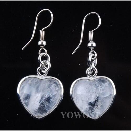 5 Pairs Reiki Chakra Love Heart Shape Natural Crystal Stone Bead Hook Dangle Pendant Drop Earrings Jewelry for Women QR3216