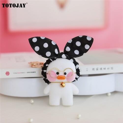 8cm Cute Lalafanfan Keychain Pendant Toys Kawaii Cafe Mini Yellow Duck Action Figure Keyring Bags Decoration Toys For Children