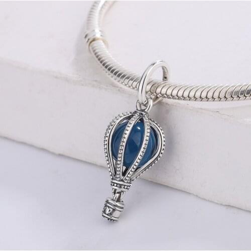 925 Sterling Silver Blue Hot Air Balloon Travel Charm Balloon Within Beaded Tethers Moonlight Blue Crystal Pendant Bracelet