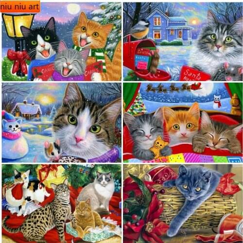 Diamond Painting Cat Diamond Embroidery Christmas Mosaic Rhinestones Art Animal DIY Beaded Needlework Handmade Hobby