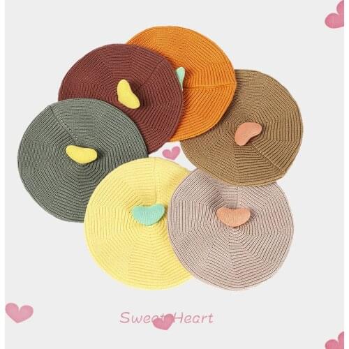 INS Childrens Knitted Cute Love Beret Korean Autumn And Winter Cute Pumpkin Hat Candy Color Warm Baby Hat Gorras