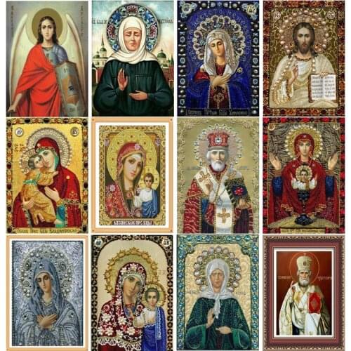 DIY Diamond Painting Religion Icon Full Display Rhinestones Round Virgin Mary Diamond Embroidery Cross Stitch Religion Mosaique
