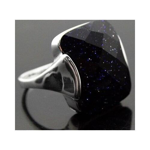 Hot sale>@@ 13*16mm Natural Faceted Blue Sandstone 925 Sterling Silver Ring Size 7/8/9/10 for festival gift