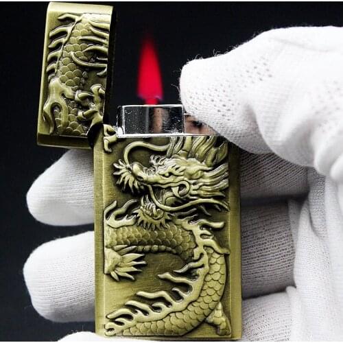 Crisp Sound Torch Lighter Butane Jet Gas Lighter Metal Chinese Dragon 1300 C Windproof Cigar Lighter Outdoor Gadgets For Man
