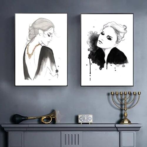 Canvas painting Wall art pictur Posters Fashion Woman Jessica durrant‘s illustrations Wall decor painting Poster black and white