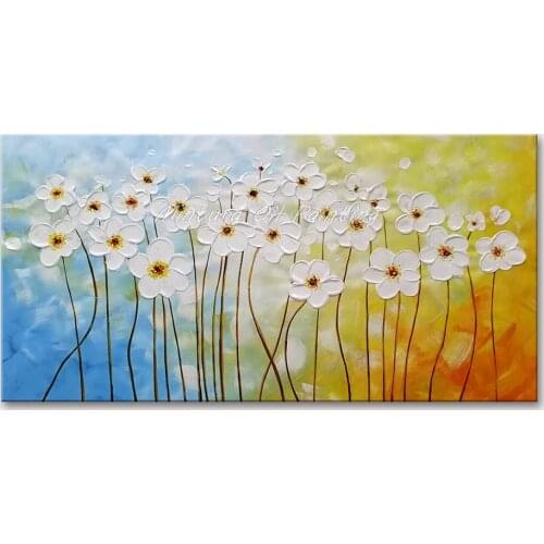 Mintura Wall Picture for Living Room Oil Paintings on Canvas Hand Painted Different Forms of White Flowers Wall Art No Framed