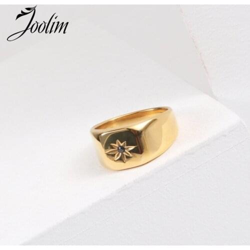 Joolim High End 18K Gold PVD Symple Six-pointed Star Inset Glass Rings for Women Stainless Steel Jewelry Wholesale